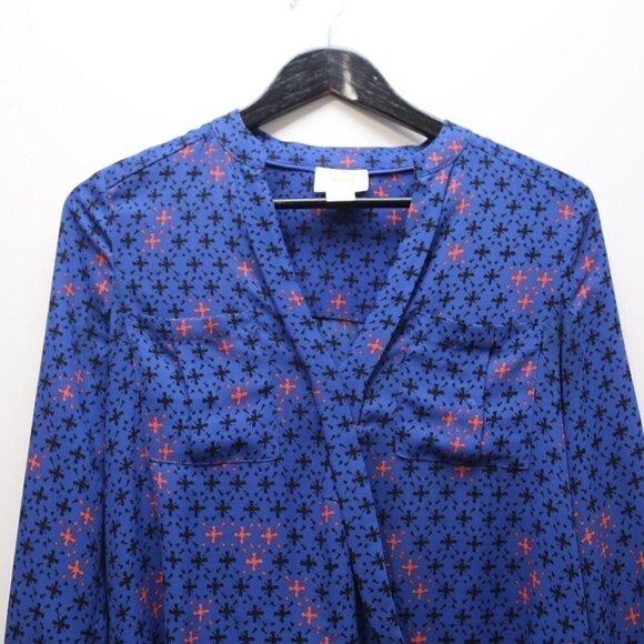 MAEVE Anthropologie Eva Wrap Novelty Print High-Low  Pocket Blouse Size 0 - Picture 4 of 8